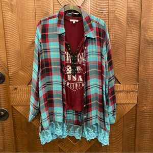 Soft Surroundings Flannel Tunic with Lace Detail